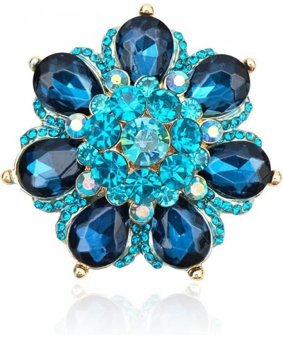 Flower Shape Crystal Cocktail Stretch Ring Party Prom Floral Statement Elastic Ring for Women 2RI255-Aquamarine-gold tone $10...