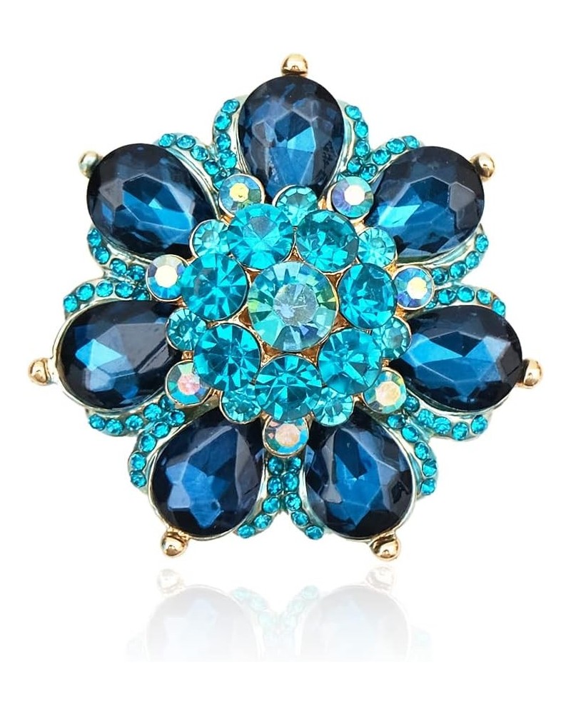 Flower Shape Crystal Cocktail Stretch Ring Party Prom Floral Statement Elastic Ring for Women 2RI255-Aquamarine-gold tone $10...