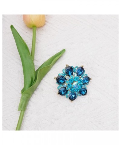 Flower Shape Crystal Cocktail Stretch Ring Party Prom Floral Statement Elastic Ring for Women 2RI255-Aquamarine-gold tone $10...