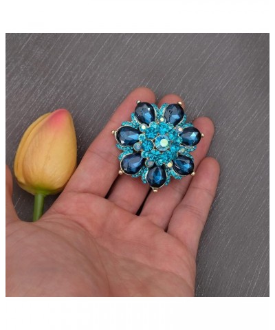 Flower Shape Crystal Cocktail Stretch Ring Party Prom Floral Statement Elastic Ring for Women 2RI255-Aquamarine-gold tone $10...