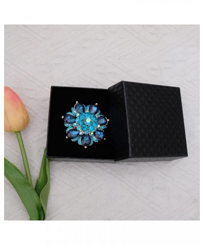 Flower Shape Crystal Cocktail Stretch Ring Party Prom Floral Statement Elastic Ring for Women 2RI255-Aquamarine-gold tone $10...