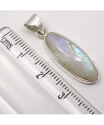 925 Fine Silver Rainbow Moonstone tcw 8.0 Pendant 1.3" Jewelry $10.11 Pendants