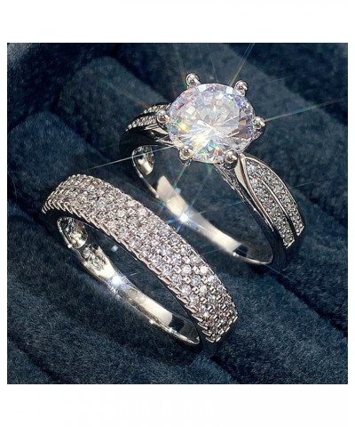 2PC Full Diamond Zircon Vintage Pair Ring Sterling Silver Couple Zircon Rings Set Matching Rings Silver Rings Stackable Weddi...