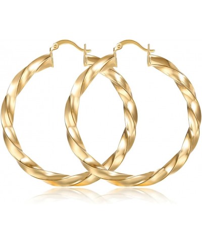 50mm Thick Gold Earrings Hoops for Women | 14K Gold Plated Chunky Twisted Earrings | Large Twist Hoops $6.23 Earrings