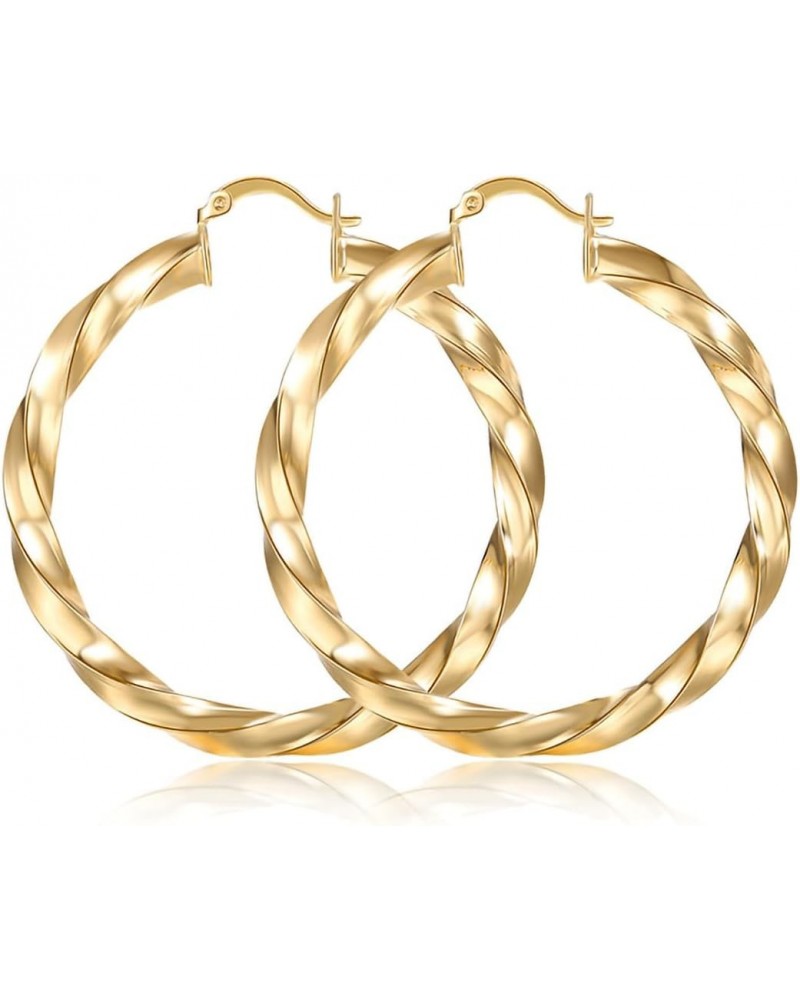 50mm Thick Gold Earrings Hoops for Women | 14K Gold Plated Chunky Twisted Earrings | Large Twist Hoops $6.23 Earrings