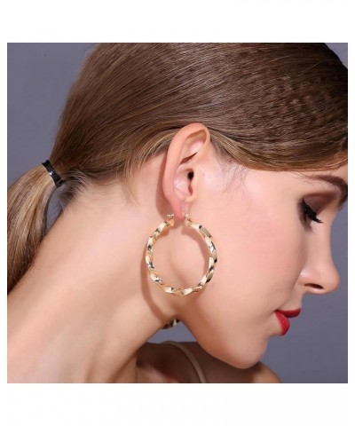 50mm Thick Gold Earrings Hoops for Women | 14K Gold Plated Chunky Twisted Earrings | Large Twist Hoops $6.23 Earrings