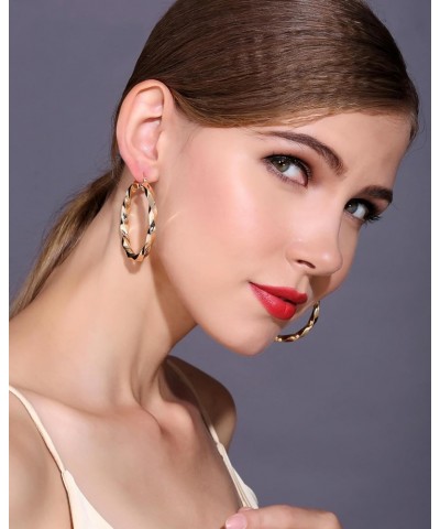 50mm Thick Gold Earrings Hoops for Women | 14K Gold Plated Chunky Twisted Earrings | Large Twist Hoops $6.23 Earrings