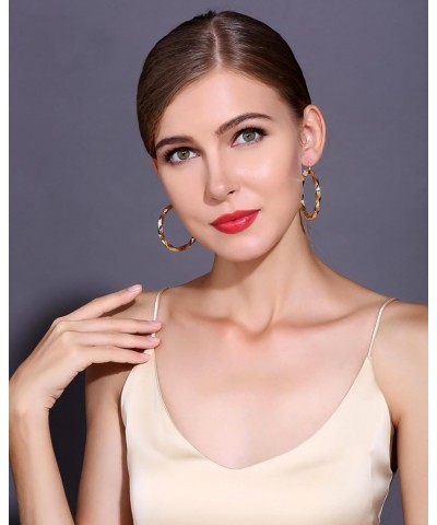 50mm Thick Gold Earrings Hoops for Women | 14K Gold Plated Chunky Twisted Earrings | Large Twist Hoops $6.23 Earrings