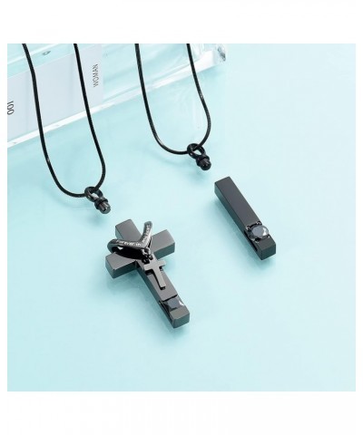 Cremation Jewelry Double Cross Necklace and Crystal Cube Memorial Ashes Urn Pendant Necklace Keepsake Jewelry for Adult Ashes...