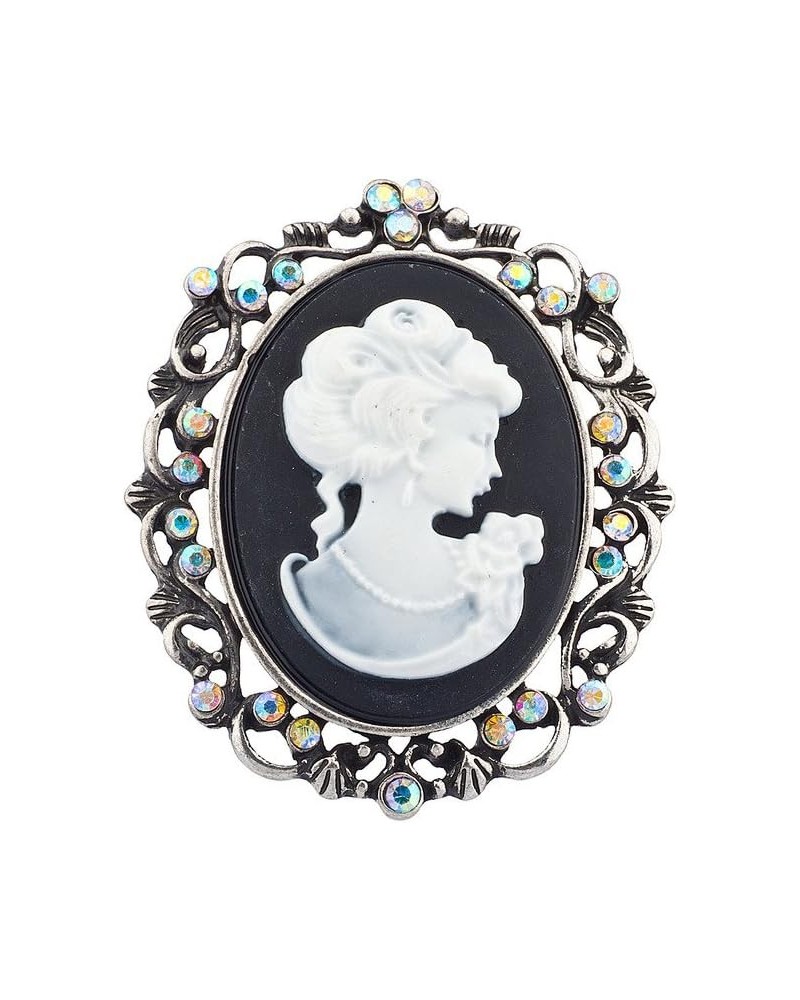 Antique Vintage Cameo Brooch Burnished Metal Pave Stones Multi $8.07 Brooches & Pins