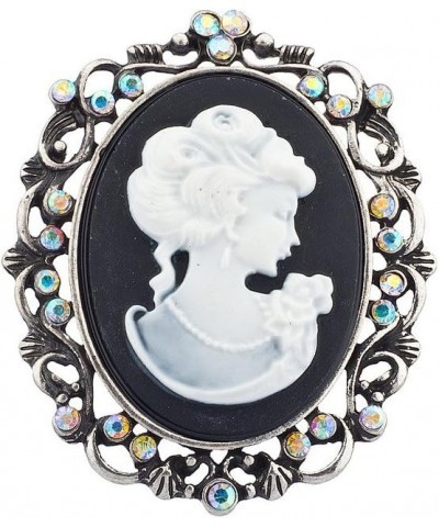 Antique Vintage Cameo Brooch Burnished Metal Pave Stones Multi $8.07 Brooches & Pins