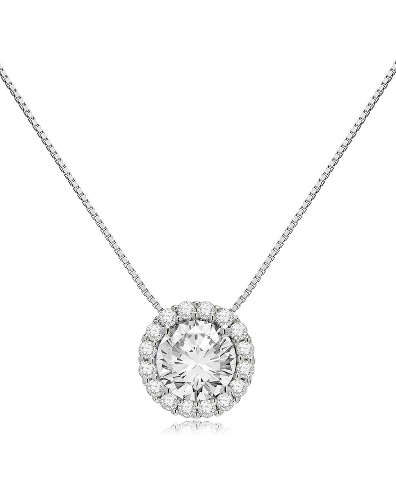 14K Solid Gold Pendant Necklace | Round Halo Cubic Zirconia Solitaire | 1.0 CT center, 1.25 CTW | 16 Inch or 18 Inch Box Link...