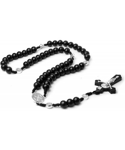 Rosary Necklace Black Beads Rosary Necklace with Medal Cross Necklace First Communion Rosary for Girls Prayer Gifts for Women...