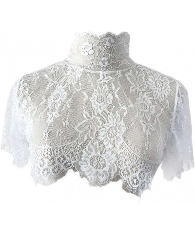 Women's Charm Elastic Lace Turtleneck Fake Collar Short Sleeve Rose Half Blouse Pullover Lining Collar White $11.59 Necklaces