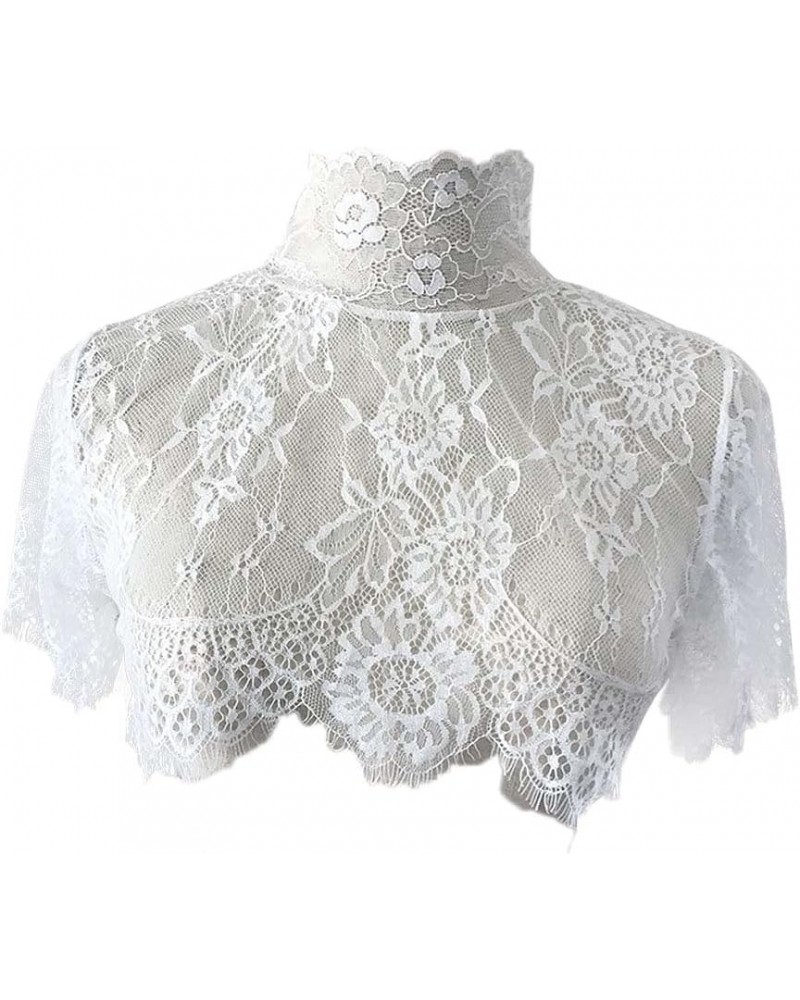 Women's Charm Elastic Lace Turtleneck Fake Collar Short Sleeve Rose Half Blouse Pullover Lining Collar White $11.59 Necklaces