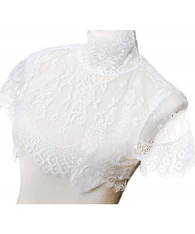 Women's Charm Elastic Lace Turtleneck Fake Collar Short Sleeve Rose Half Blouse Pullover Lining Collar White $11.59 Necklaces