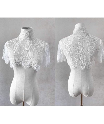 Women's Charm Elastic Lace Turtleneck Fake Collar Short Sleeve Rose Half Blouse Pullover Lining Collar White $11.59 Necklaces