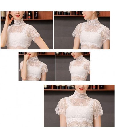 Women's Charm Elastic Lace Turtleneck Fake Collar Short Sleeve Rose Half Blouse Pullover Lining Collar White $11.59 Necklaces