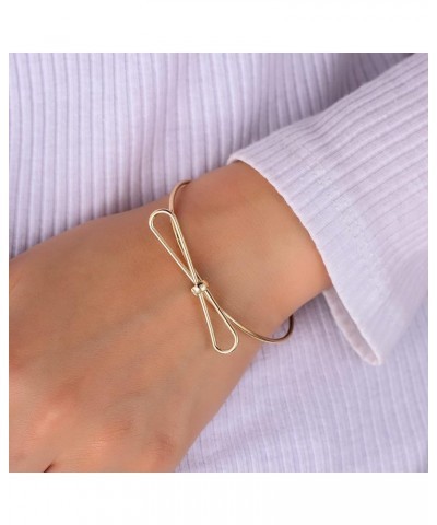 14K Gold Plated Bowknot Cuff Bangle Bracelets Minimalism Rose Gold Forever Love Knot Infinity Bangle Double Round Head Open B...