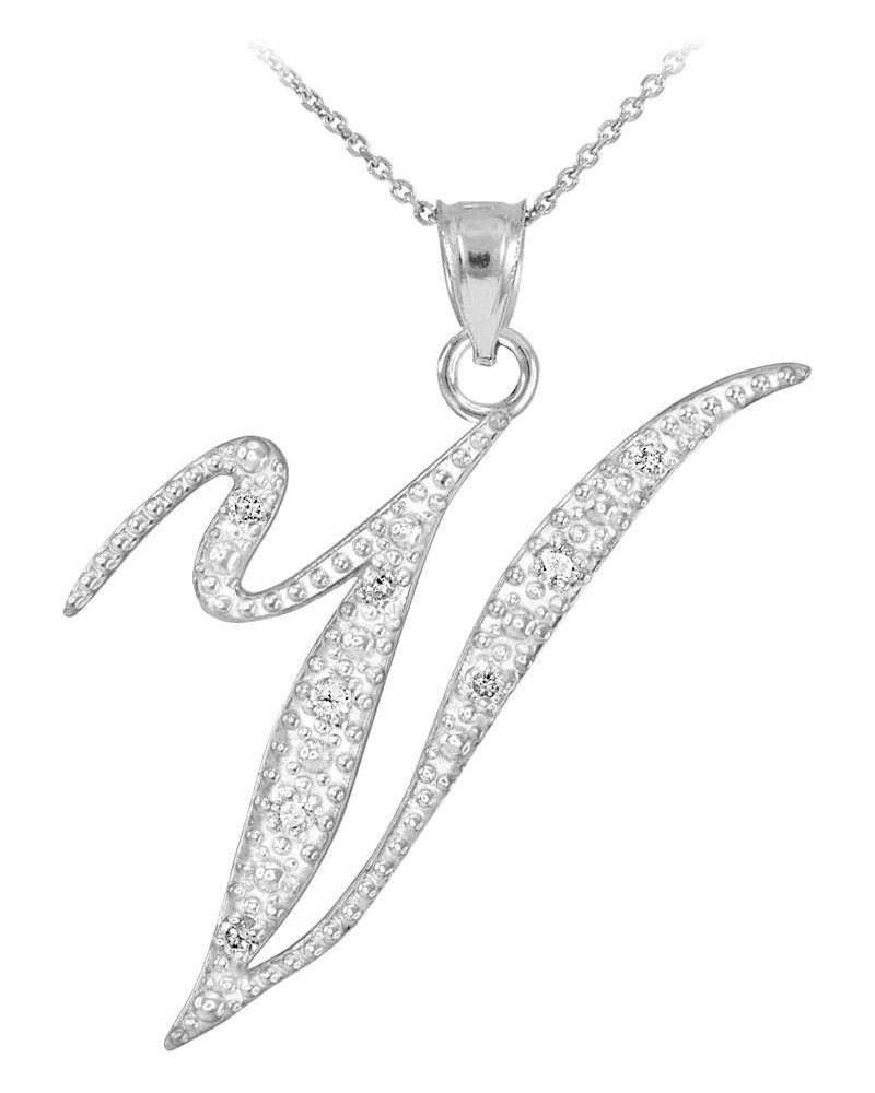 14K White Gold Diamond Accented Dangling Cursive Initial A-Z Charm 4/5" Pendant Necklace - Choice of Letter & Chain Length 22...