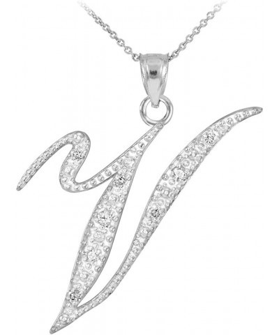 14K White Gold Diamond Accented Dangling Cursive Initial A-Z Charm 4/5" Pendant Necklace - Choice of Letter & Chain Length 22...