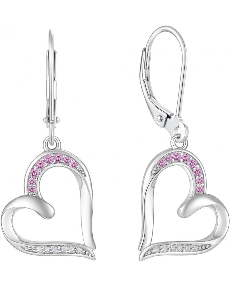 Heart Earrings Silver Heart Pendant Earrings Cubic Zirconia Leverback Jewelry For Women pink tourmaline $25.30 Earrings