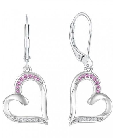 Heart Earrings Silver Heart Pendant Earrings Cubic Zirconia Leverback Jewelry For Women pink tourmaline $25.30 Earrings