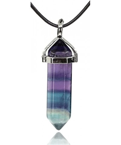 Natural Gemstone Hexagonal Pointed Reiki Chakra Pendant Genuine Leather Necklace 18 Inch Fluorite $6.83 Necklaces