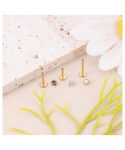 16G 18G 3PCS G23 Titanium Internally Threaded Labret Monroe Stud Lip Rings Opal CZCartilage Helix Tragus Stud Earrings Conch ...