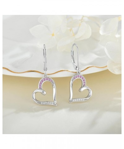 Heart Earrings Silver Heart Pendant Earrings Cubic Zirconia Leverback Jewelry For Women pink tourmaline $25.30 Earrings