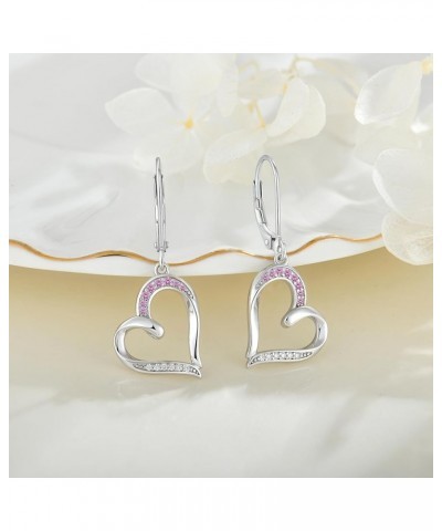 Heart Earrings Silver Heart Pendant Earrings Cubic Zirconia Leverback Jewelry For Women pink tourmaline $25.30 Earrings