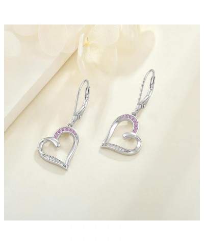 Heart Earrings Silver Heart Pendant Earrings Cubic Zirconia Leverback Jewelry For Women pink tourmaline $25.30 Earrings