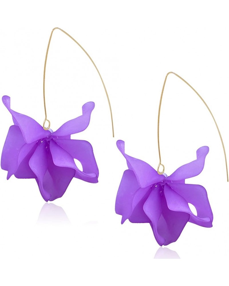 Summer Rose Boho Acrylic Petal Earrings Exaggerated European Beach Dangle Drop Earrings For Women And Girls purple $7.66 Earr...