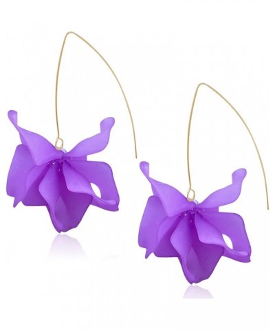 Summer Rose Boho Acrylic Petal Earrings Exaggerated European Beach Dangle Drop Earrings For Women And Girls purple $7.66 Earr...