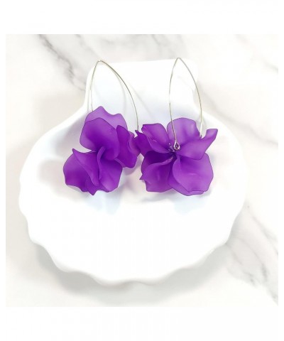 Summer Rose Boho Acrylic Petal Earrings Exaggerated European Beach Dangle Drop Earrings For Women And Girls purple $7.66 Earr...