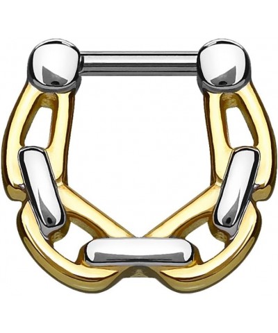 All Stainless Steel Septum/Cartilage Clickers with Linked Chain 14GA (1.6mm) Gold $10.39 Body Jewelry