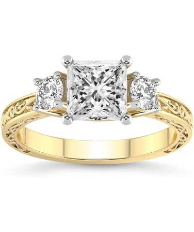 1-5 ct IGI Certified Lab Grown Diamond Ring | 14K Or 18K White, Yellow Or Rose Gold | Valencia Three Stone Vintage Ring | FG-...