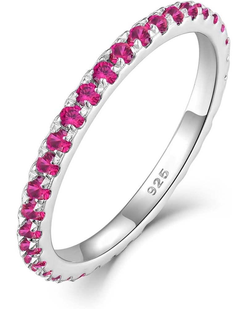 Stackable Ring 925 Sterling Silver Stacked Rings 1.5mm Birthstone Eternity Bands for Women 07-ruby-Jul $18.00 Rings