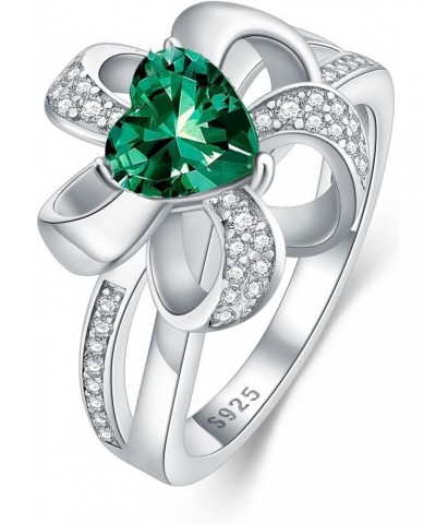 Emerald Ring 925 Sterling Silver Flower Ring 6.5X6.5mm Heart Shape Green Emerald Engagement Ring for Women $52.24 Rings