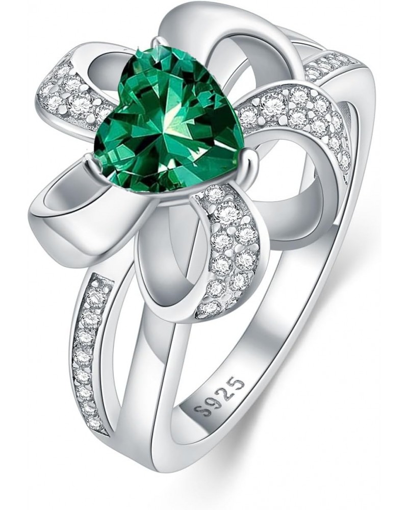 Emerald Ring 925 Sterling Silver Flower Ring 6.5X6.5mm Heart Shape Green Emerald Engagement Ring for Women $52.24 Rings