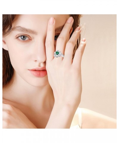 Emerald Ring 925 Sterling Silver Flower Ring 6.5X6.5mm Heart Shape Green Emerald Engagement Ring for Women $52.24 Rings