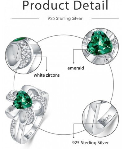 Emerald Ring 925 Sterling Silver Flower Ring 6.5X6.5mm Heart Shape Green Emerald Engagement Ring for Women $52.24 Rings