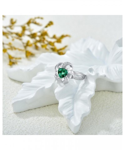 Emerald Ring 925 Sterling Silver Flower Ring 6.5X6.5mm Heart Shape Green Emerald Engagement Ring for Women $52.24 Rings