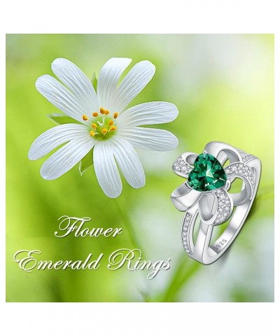 Emerald Ring 925 Sterling Silver Flower Ring 6.5X6.5mm Heart Shape Green Emerald Engagement Ring for Women $52.24 Rings