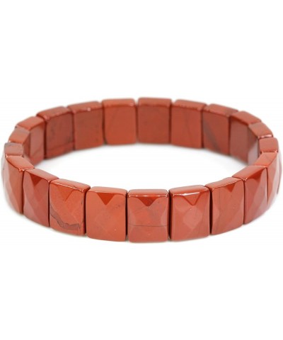 Semi Precious Stones 14mm Faceted Rectangle Gemstones Beads Rock Elastic Bangle 7.5 Inch Red Jasper $9.35 Bracelets