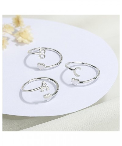 Silver Initial Rings for Women Teen Girls,Silver Plated Heart Initial Ring Stackable Rings for Women Adjustable Initial Rings...