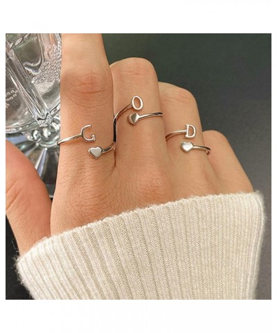 Silver Initial Rings for Women Teen Girls,Silver Plated Heart Initial Ring Stackable Rings for Women Adjustable Initial Rings...