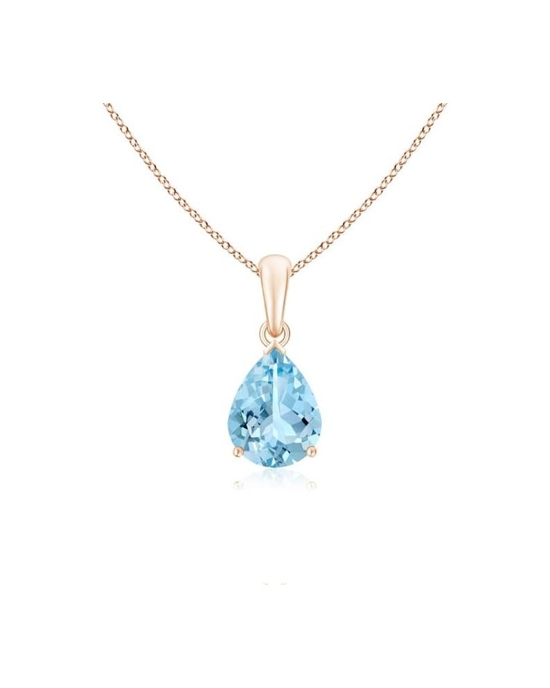 Natural Aquamarine Solitaire Pendant Necklace for Women, Girls in 14K Solid Gold/Platinum/Sterling Silver | March Birthstone ...