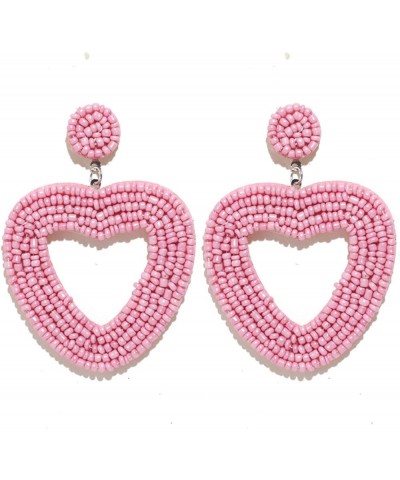 Beaded Drop Earrings Seed Bead Heart Dangle Earrings Bohemia Earring Studs for Women Girls pink $6.20 Earrings