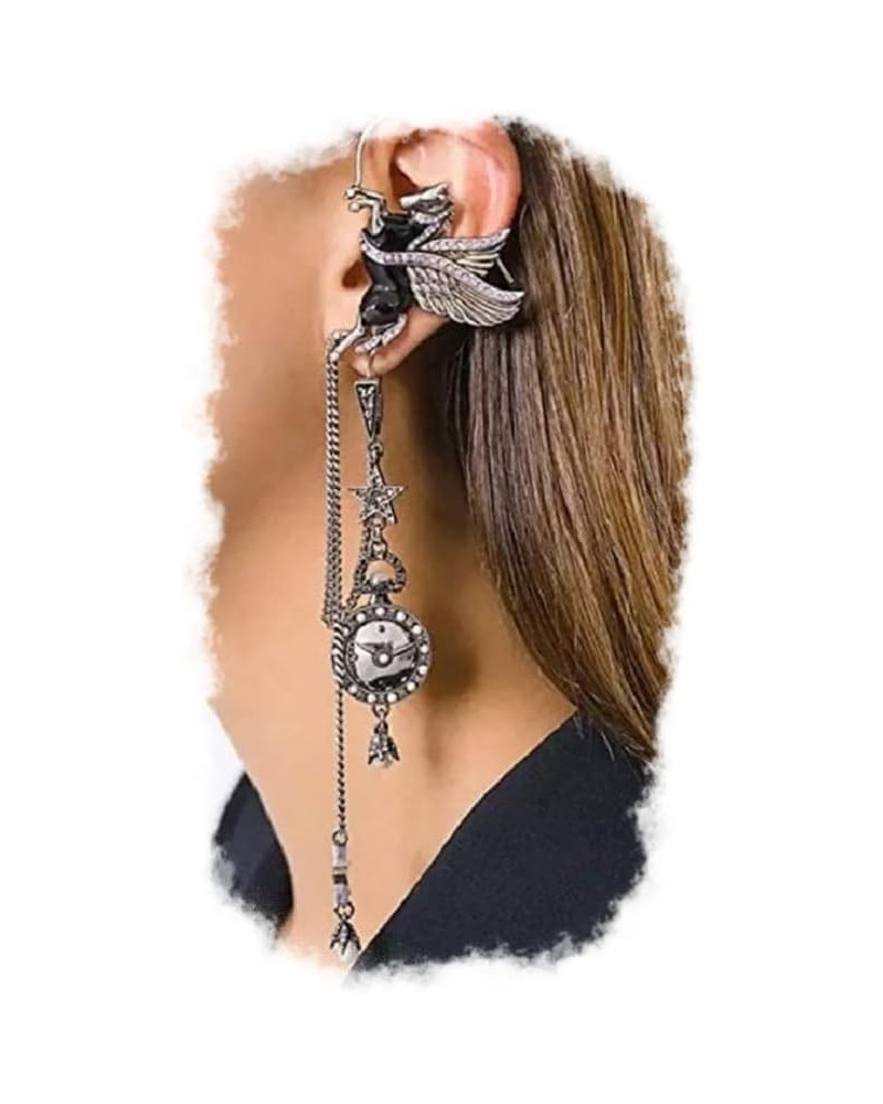 Steampunk Angle Earcuff Gothic Star Drop Crystal Time Vintage Retro Earrings Wrap Chain Gothic for Women $9.55 Earrings